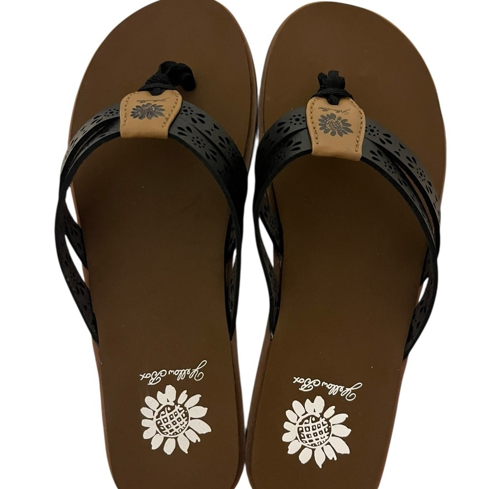 Yellow Box Black and Brown Sandals New In Box